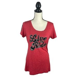 Harley Davidson Women Scoop Neck Short Sleeve Shirt SZ L Live to Ride Chicago